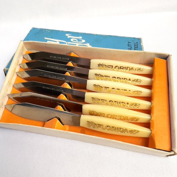 Retro Florida Party Spreaders Boxed Set of 6 Souvenir Knives Stainless Japan - Picture 3 of 4